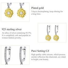 銀向日葵耳朵搭扣925純銀金色顏色立方氧化鋯耳環適合女士婚禮派對首飾類