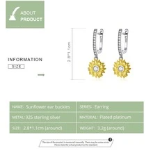 銀向日葵耳朵搭扣925純銀金色顏色立方氧化鋯耳環適合女士婚禮派對首飾類