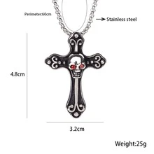 1入復古時尚不鏽鋼龐克骷髏頭吊墜頸鍊,鑲有鑽石,男士珠寶禮物,銀色