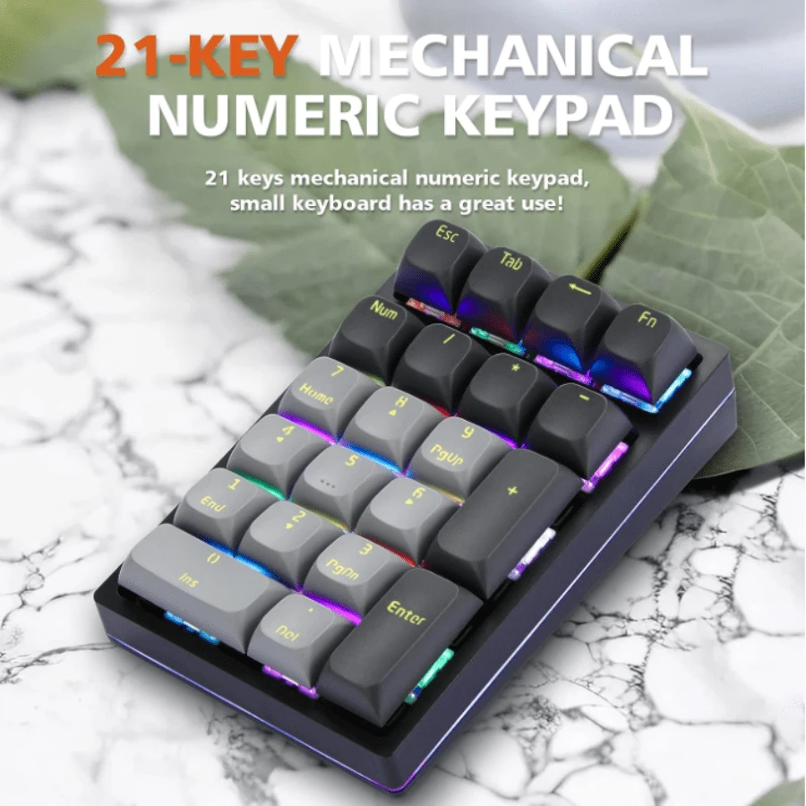 グレーのメカニカル ナンバーパッド 数字キーパッド ゲーム用 Rgb バックライト付き ミニ 21キー ポータブル Usb有線接続 Pbtキー