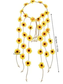 1pc Yellow Daisy Flower Crown Headband Hair Accessory - Yellow Gold - View 2