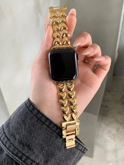 One Dual Row Heart-Shaped Charm Metal Strap Compatible With Apple Watch Series, Suitable For Ultra/Se/8/7/6/5/4/3/2/1 Series Replacement Wristbands 38/40/41/44/45/49mm As A Gift For Students Returning To School Valentines