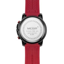 MEGIR 原创时尚大表盘石英表男士顶级奢华运动计时防水男表腕表 - 紅色 - 查看 10