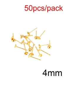 50pcs Stainless Steel Blank Earrings Pearl Cup Ear Studs Base Pins Round Cabochon Tray Settings DIY Pearl Ear Post Pin Findings - Gold - View 7