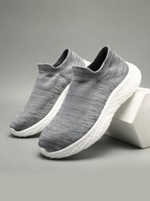 Unisex Breathable Slip-on Sneakers With Mesh Cutouts, Popcorn-outsole, Perfect For Sports, Casual Wearing, Couples, Running, Grey