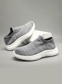 Unisex Breathable Slip-on Sneakers With Mesh Cutouts, Popcorn-outsole, Perfect For Sports, Casual Wearing, Couples, Running, Grey