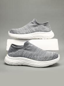 Unisex Breathable Slip-on Sneakers With Mesh Cutouts, Popcorn-outsole, Perfect For Sports, Casual Wearing, Couples, Running, Grey