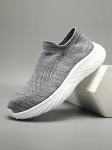 Unisex Breathable Slip-on Sneakers With Mesh Cutouts, Popcorn-outsole, Perfect For Sports, Casual Wearing, Couples, Running, Grey