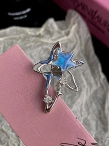 1 Pieza Clip De Cabello De Aleación De Princesa Marina Con Estrella De Luna De Diamante De Imitación Para Mujeres, Accesorios Personales Para El Cabello Elegantes Y De Moda Adecuados Para El Uso Diario, Fiestas Y Bailes - Plateado - Ver 2