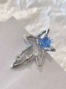 1 Pieza Clip De Cabello De Aleación De Princesa Marina Con Estrella De Luna De Diamante De Imitación Para Mujeres, Accesorios Personales Para El Cabello Elegantes Y De Moda Adecuados Para El Uso Diario, Fiestas Y Bailes - Plateado - Ver 1