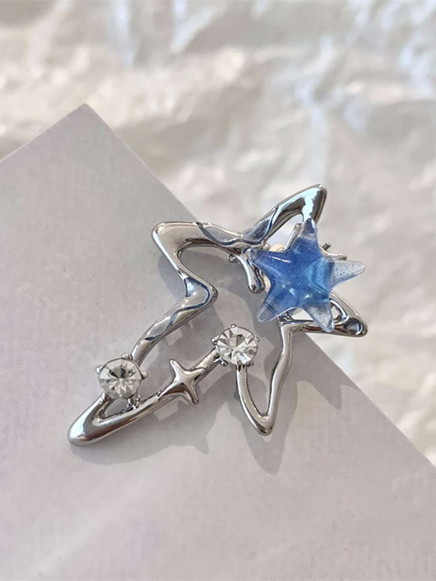 1 Pieza Clip De Cabello De Aleación De Princesa Marina Con Estrella De Luna De Diamante De Imitación Para Mujeres, Accesorios Personales Para El Cabello Elegantes Y De Moda Adecuados Para El Uso Diario, Fiestas Y Bailes - Plateado - Ver 1