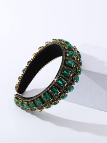 1pc Heavy Craft Retro Headband With Multiple Gems, Suitable For Daily Wear - Green - View 2
