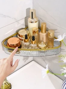 1 Pieza Estante De Almacenamiento Del Baño - Montaje En Pared Estante De Esquina Triangular - Organizador De Maquillaje Y Artículos De Tocador