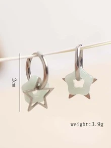 1雙時尚中式仿玉星型裝飾耳環,適合女性日常佩戴 - 薄荷綠 - 查看 4