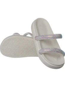 Sandália Carnaval 2025 Feminina Papete Birken Brilho Strass Confortável - Bege - Visão 3