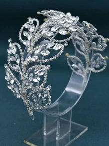 1入精品婚禮雙層頭飾,鑲嵌鉆石葉子裝飾,皇家婚禮必備 - 銀色 - 查看 5