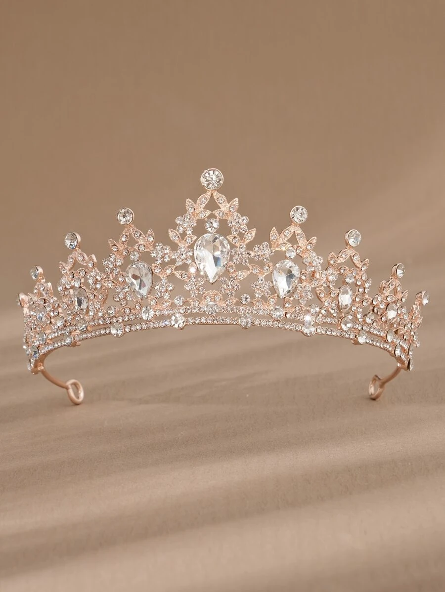 1pc Classic Design Women's Alloy Crown, With Cz Rhinestone Decoration, Rose Gold Color, For Bride Wedding Royal Tiaras Valentine's Day Accessories