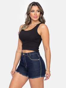 Women Denim Shorts - Dark Wash - View 4