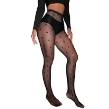 calcetines de malla de rejilla para mujer con redes de pesca sensuales y estampado de punticos sexy - Negro - Ver 6