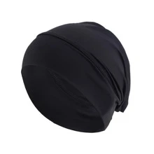 1pc Ladies' Solid Color Back Elastic Pleated Stretchable Traditional Underscarf Hijab Cap, With Breathable Abaya Accessories Comfortable Wide Sweat-Absorbent Anti-Slip Multifunctional Turban, Suitable For Daily Life, Sports Yoga, Fitness And Fashion Dressing Headband Lightweight Under Cap Veiled Clothes - Black - View 2