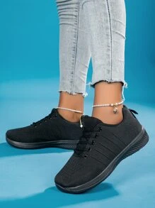 2023 Mới Đan Thoáng khí Nhẹ Của phụ nữ Giày thể thao Giày Chạy bộ Giải trí Giày dép - màu đen - Xem 2