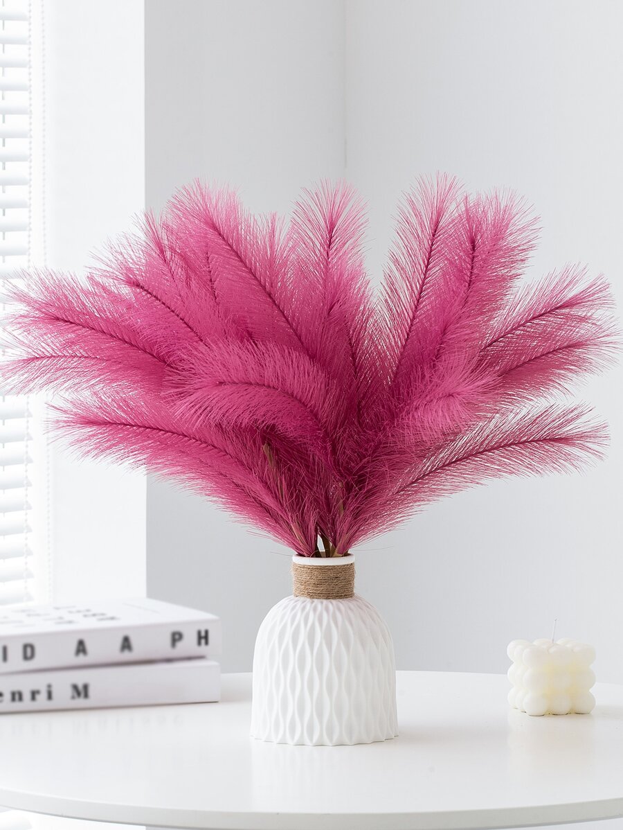 2pcs  Faux Pampas Grass, Artificial Dried Pampas Grass Branches, Fake Reed Grass Small For Boho Home Decor Wedding 48cm - Hot Pink - View 1