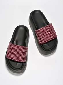 Women's  Luxurious Rhinestone Platform Sandals - Platform Round Toe Mid Heel For Every Day Wear - Pink - View 2