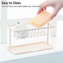 Escurridor De Fregadero De Doble Capa Con Soporte Para Esponja, Organizador De Fregadero De Cocina - Beis - Ver 2