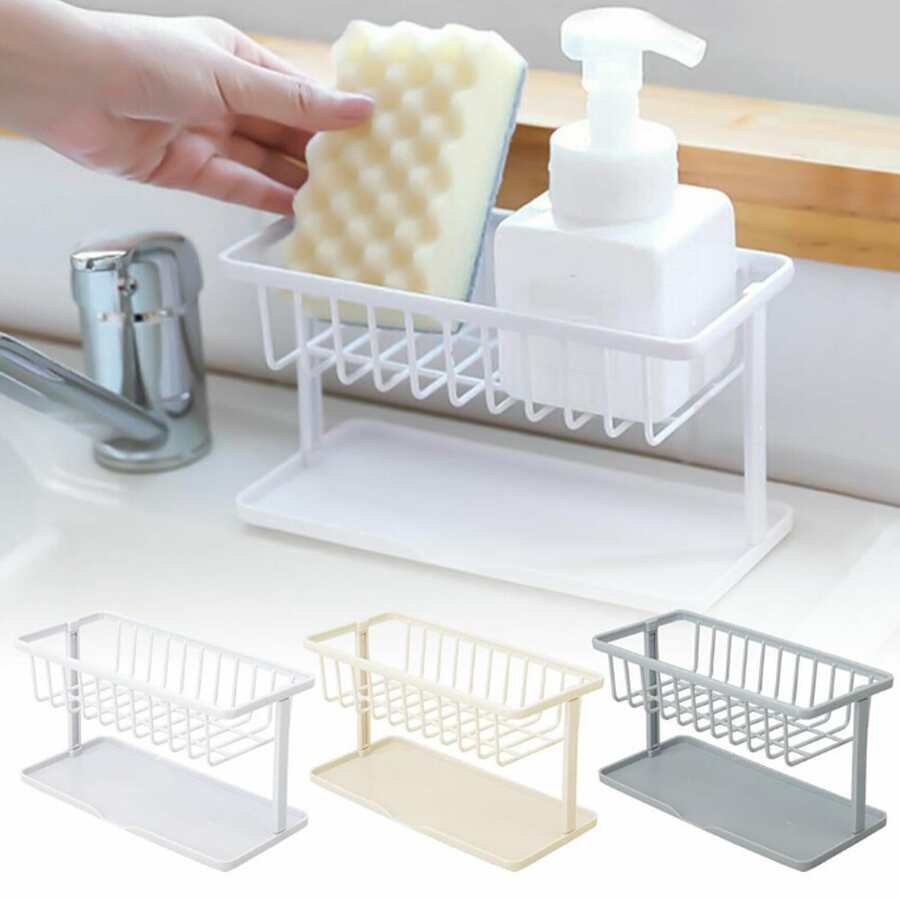 Escurridor De Fregadero De Doble Capa Con Soporte Para Esponja, Organizador De Fregadero De Cocina - Beis - Ver 1