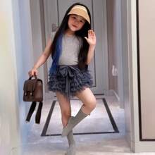 1入組嬰兒女孩可愛&多用途蝴蝶結紗網紗短褲,黑暗的灰色的,夏天