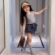 1入組嬰兒女孩可愛&多用途蝴蝶結紗網紗短褲,黑暗的灰色的,夏天