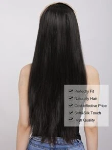 22吋長直頭帶假髮棕色合成覆蓋假髮自然直頭發件半假髮 - 黑色 - 查看 7