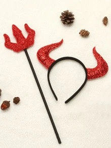 1 套红色恶魔角头带派对装饰头饰道具角色扮演服装配饰驯鹿万圣节 - 紅色 - 查看 1