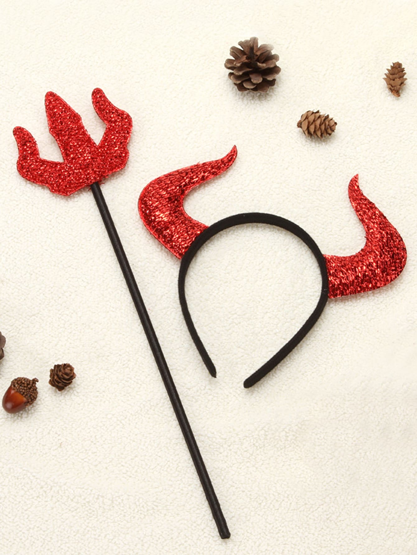 1 套红色恶魔角头带派对装饰头饰道具角色扮演服装配饰驯鹿万圣节 - 紅色 - 查看 1