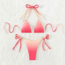 Ombre Printed Women's Bikini - Red - View 3