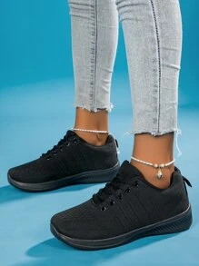 2023 Mới Đan Thoáng khí Nhẹ Của phụ nữ Giày thể thao Giày Chạy bộ Giải trí Giày dép - màu đen - Xem 1
