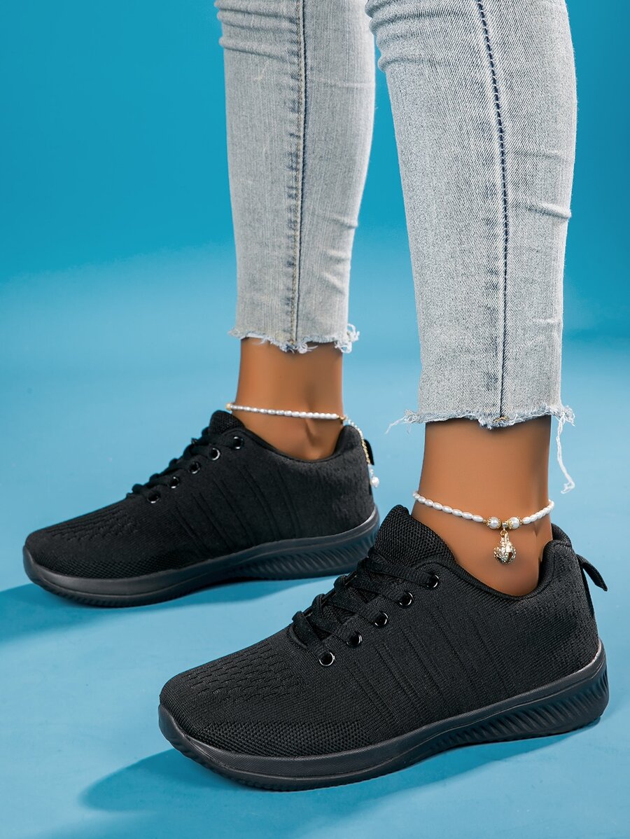 2023 Mới Đan Thoáng khí Nhẹ Của phụ nữ Giày thể thao Giày Chạy bộ Giải trí Giày dép - màu đen - Xem 1