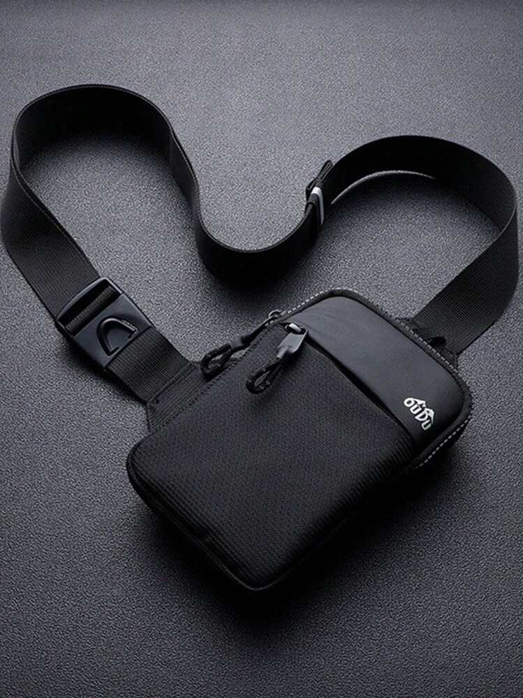 Multifunctional Mini Square Bag With Letter Decor Pocket, Shoulder Bag, Crossbody Bag, Casual Bag, Student Bag, Polyester Business Casual Minimalist Side Bag, Outdoor University Bag, Multifunctional Crossbody Bag, Winter Chest Bag Side Bag, Men's Travel Gift Black Bag, Travel Essential Holiday Essential Bag, Men's Waist Bag, Summer Back To School Sports Lifestyle Holiday Bag, Waist Bag, Belt Bag, Spring Study Supplies Running Accessories Storage Bag, Holiday, Camping, Running Belt, Camping - Black - View 1