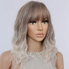 漸層灰灰色的至中長款14英寸波浪狀的頭髮合成纖維纖維耐熱纖維適用於日常穿著派對角色扮演度假