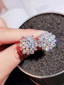 1 Pair Flower Cubic Zirconia Stud Earrings Women For Engagement Wedding Party Female Ear Fashion Jewelry Valentines,Mom,Mother,Mother's Day,Gift