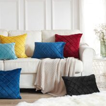 1/2 件勃艮第天鹅绒钻石图案枕套（不含枕芯），波西米亚风格方形靠垫套，假日家居装饰枕头，柔软舒适的亚麻面料，现代沙发、卧室、宿舍装饰