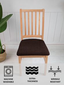 6pcs Elastic Chair Seat Cover Solid Jacquard Chair Covers Stretch Removable For Dining Room Banquet House - Cà phê nâu - Xem 5
