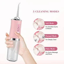1pc Rechargeable Electric Oral Irrigator, Dental Water Flosser, Teeth Cleaning Device, Portable With 4 Jet Tips, 220ml, 3 Modes - White
