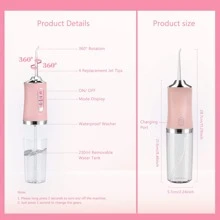 1pc Rechargeable Electric Oral Irrigator, Dental Water Flosser, Teeth Cleaning Device, Portable With 4 Jet Tips, 220ml, 3 Modes - White