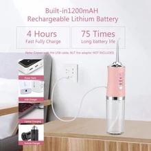 1pc Rechargeable Electric Oral Irrigator, Dental Water Flosser, Teeth Cleaning Device, Portable With 4 Jet Tips, 220ml, 3 Modes - White