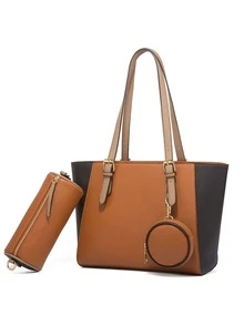 三件套棕色时尚女士手提妈妈手提包、单肩包和斜挎包