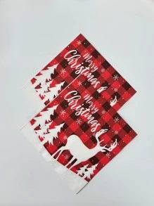 20入組紅色的格紋馴鹿&聖誕節快樂派對餐巾紙,木紙漿喜慶紙毛巾 - 彩色 - 查看 7