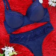 Plus Size Bra & Panty Sets - 藏蓝色 - 查看 1