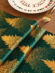 Miater 1pc Green Velvet & Gold Foil Christmas Tree Decoration Table Runner - Multicolor - View 2