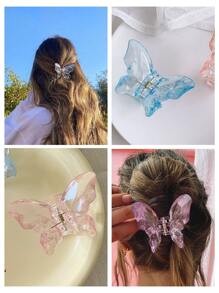 5入組3.3英寸女孩透明蝴蝶髮夾,美麗蝴蝶髮夾髮飾適合女孩和女性 - 彩色 - 查看 3
